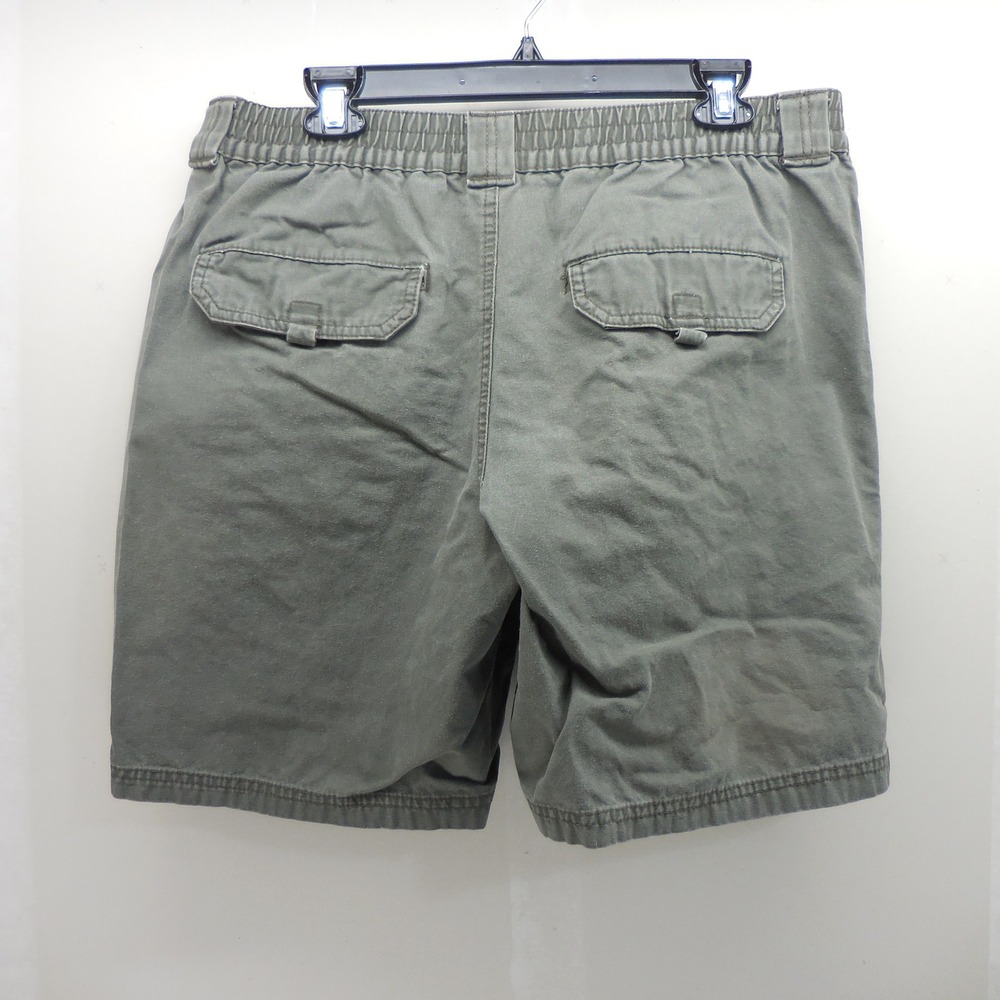 Basic Editions Mens Olive Green Cotton Cargo Shorts Elastic Waist Size Medium